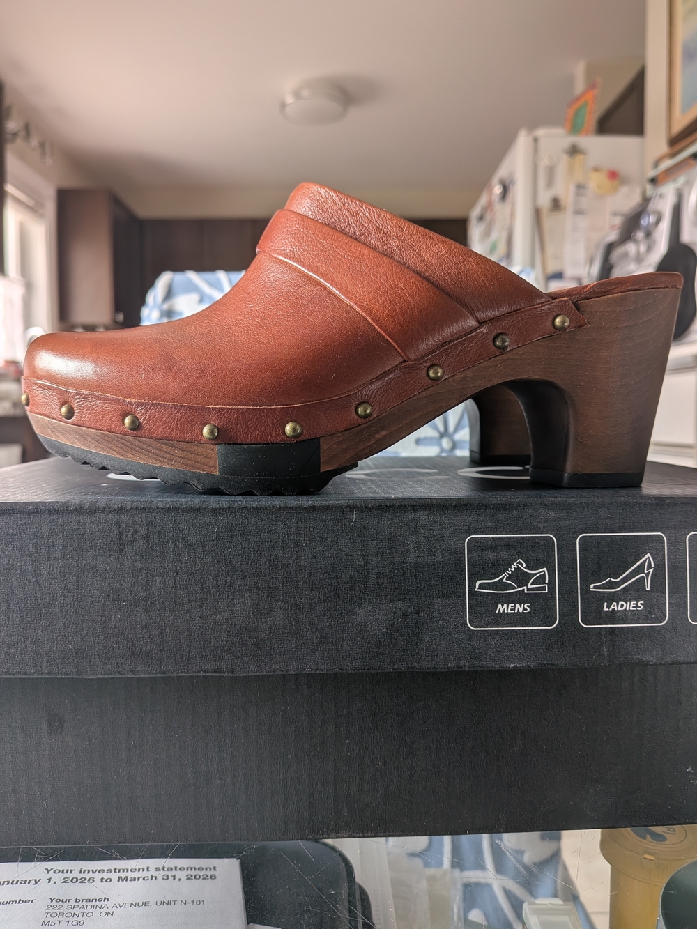 Ecco Cognac Leather Studded Clog Heels